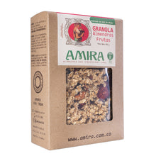 Cargar imagen en el visor de la galería, Amira Granola Caja 450 gramos Almendras y Frutas vista lateral ingredientes