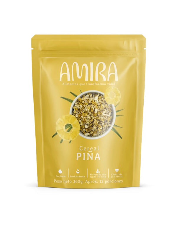 Cereal Amira con piña deshidratada sin azucar refinada, saludable y crujiente