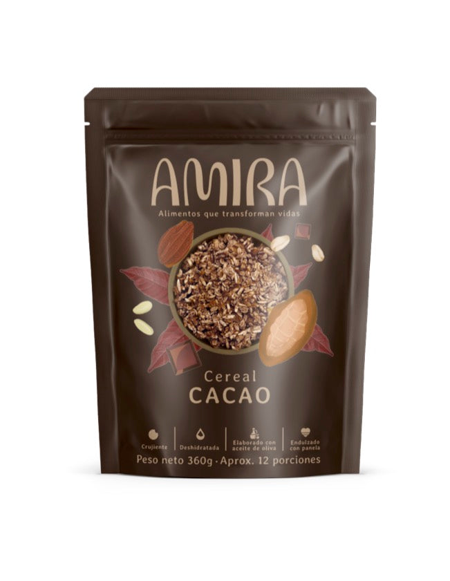 Cereal Amira con cacao puro chocolate sin azucar refinada, saludable y crujiente