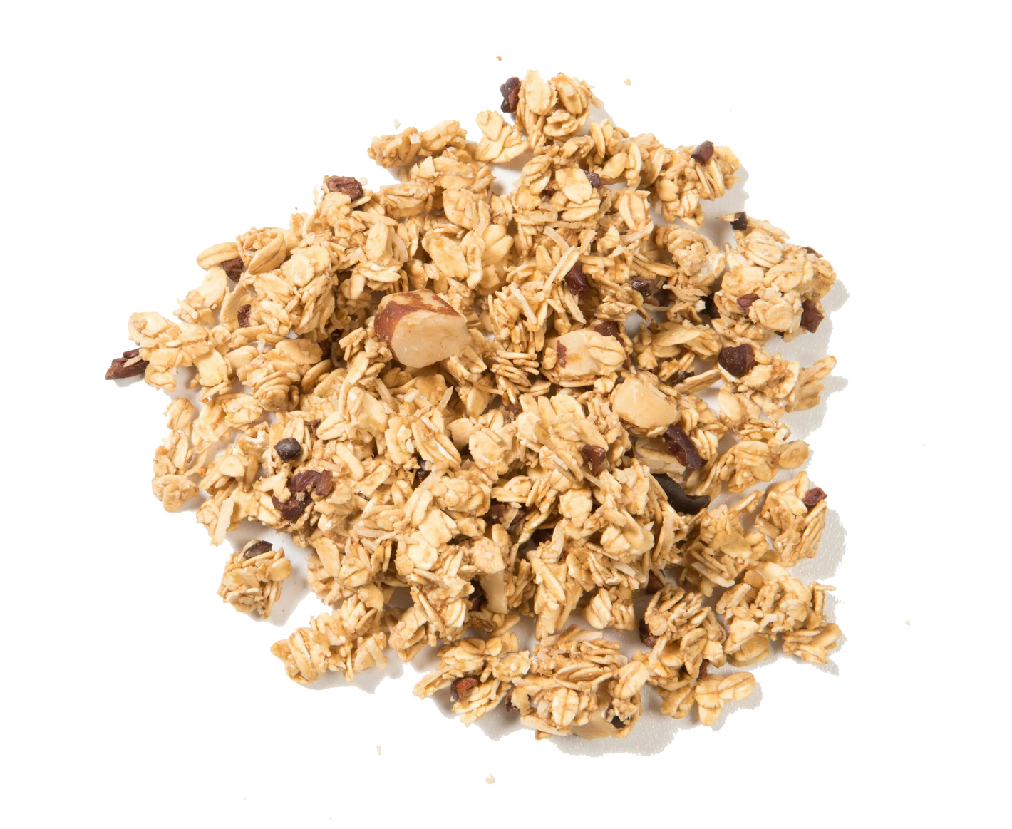 Granola Amira sin gluten con banano, cacao y coco, fuente natural de energia con grasas saludables  y fibra.
