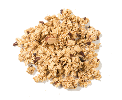 Granola Amira sin gluten con banano, cacao y coco, fuente natural de energia con grasas saludables  y fibra.
