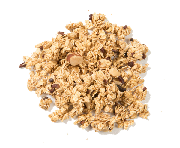 Granola Amira sin gluten con banano, cacao y coco, fuente natural de energia con grasas saludables  y fibra.
