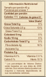 AMIRA GRANOLA BANANO CACAO TABLA NUTRICIONAL SNACKS