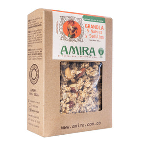 Amira Granola Caja 450 gramos Nueces y Semillas vista lateral